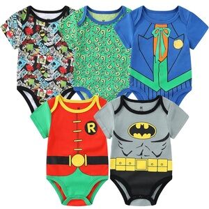 Warner Bros. DC Comics Batman, Robin, Joker Riddler Superhero Bodysuit Set